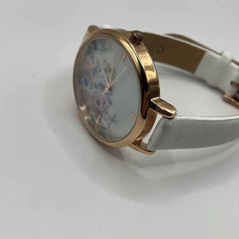 QRTZ Women's‎ Floral Large Dial Quartz Watch with Leather Band- New Battery!